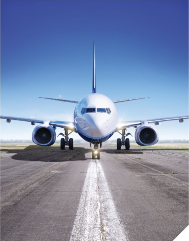 Aircraft exterior visualization — head-on on the runway