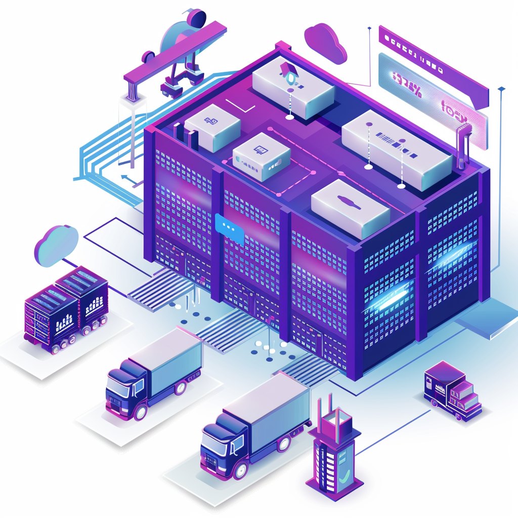Isometric illustration of a connected facility exchanging data with enterprise systems