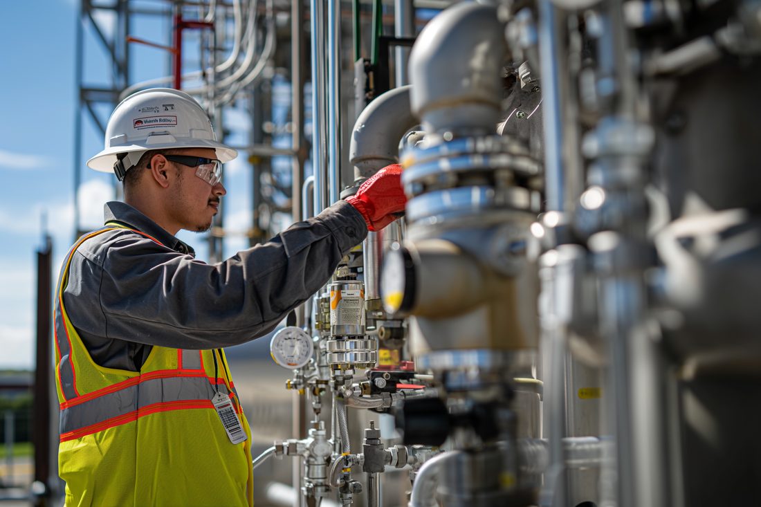 Technician performing a hands-free inspection at an industrial plant