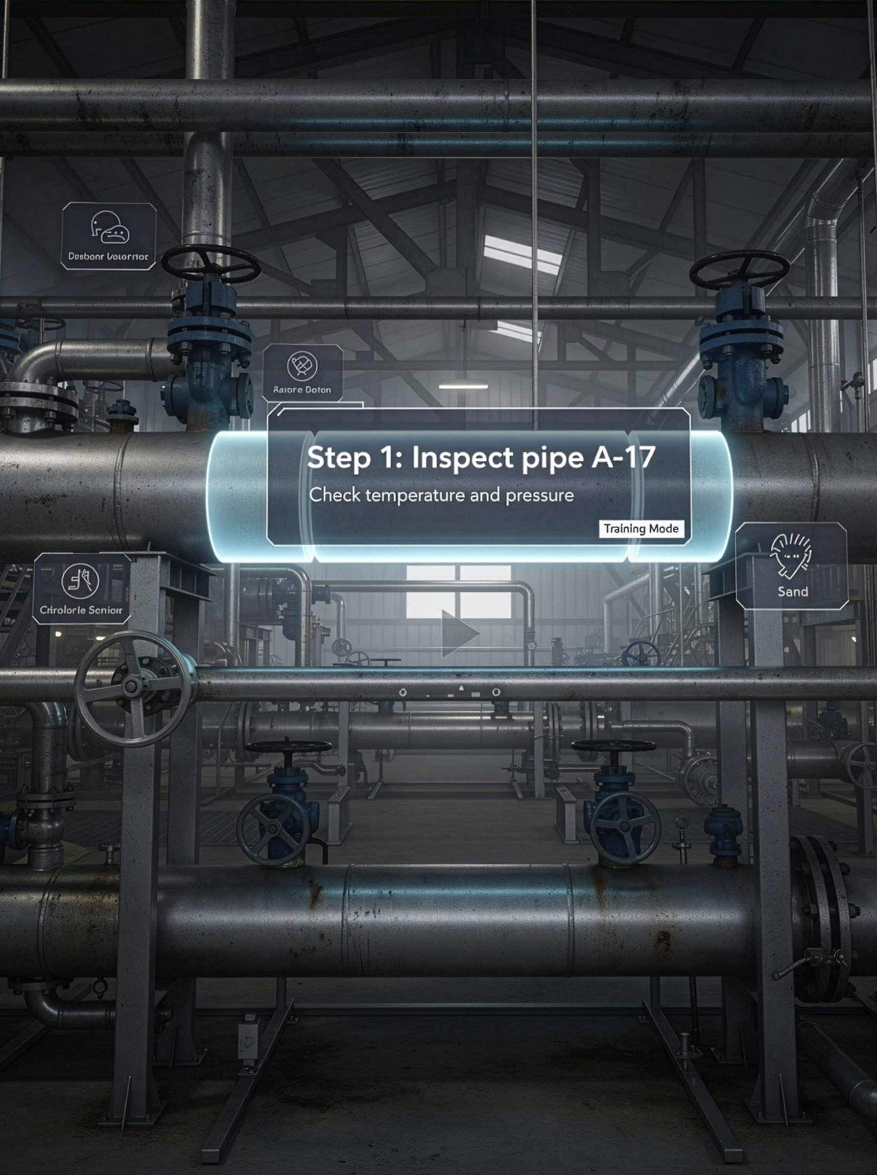 Industrial plant with immersive step-by-step guidance overlay